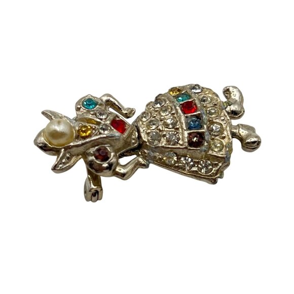 Vintage Articulated Rhinestone Folk Girl Brooch Clogs Figural 1950s Faux Pearl - Picture 11 of 13